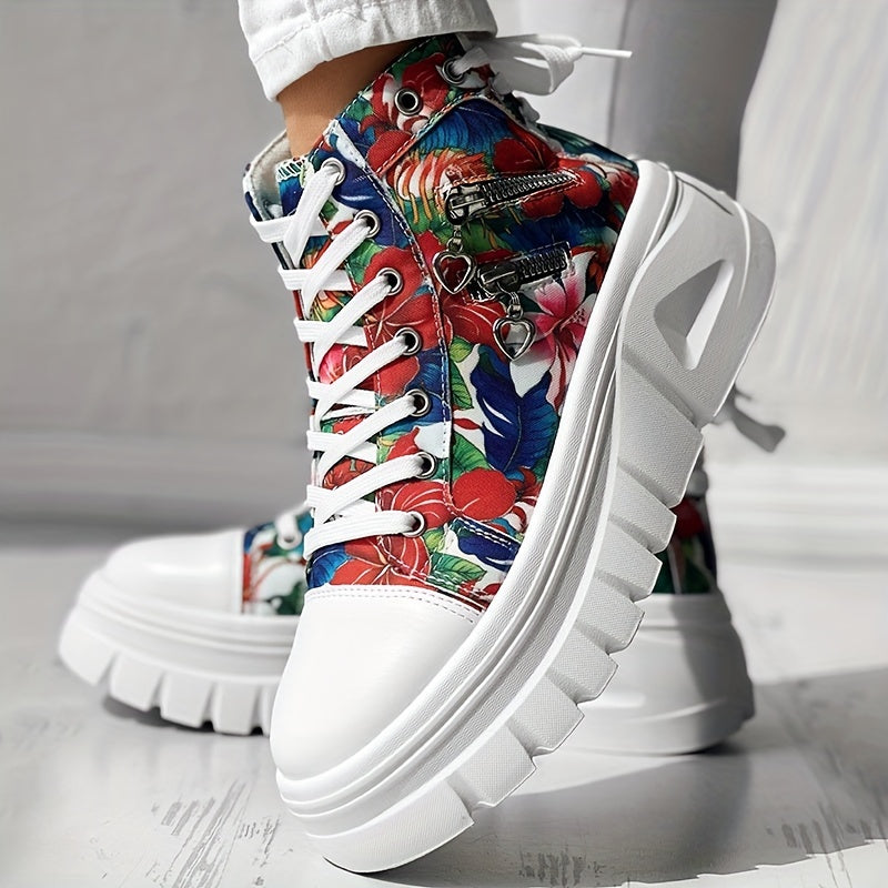 Zapatillas de mezclilla para mujer con cordones, plataforma, cremallera lateral, zapatos casuales