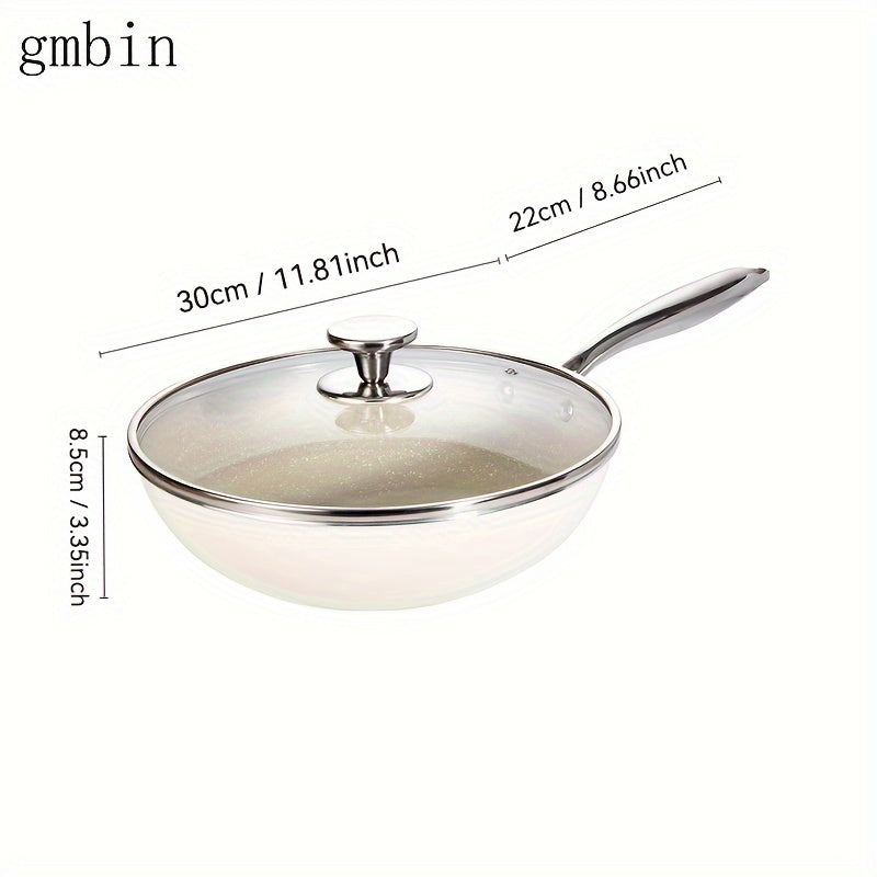 Ceramic Non-Stick Frying Pan with Shell Porcelain and Flat Bottom for Deep Frying
