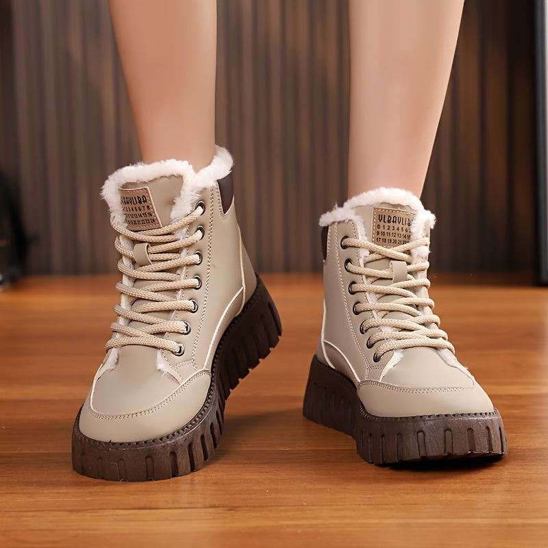 Women's Fleece-Lined Winter Boots High-Top Snow Casual Thick Sole