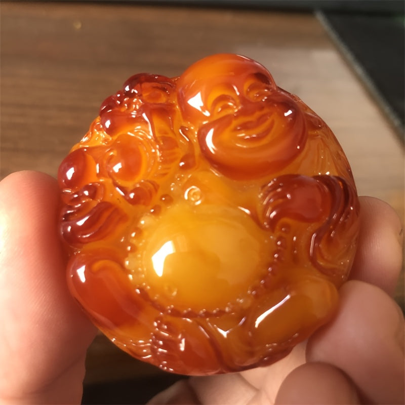 Amber Resin Maitreya Buddha Pendant Necklace for Women Boho Style Gift