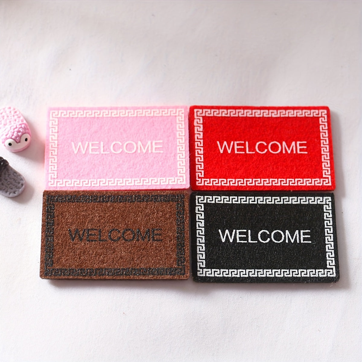 Set of 4 Mini Welcome Doormats for Dollhouse Decoration Micro Model Landscaping