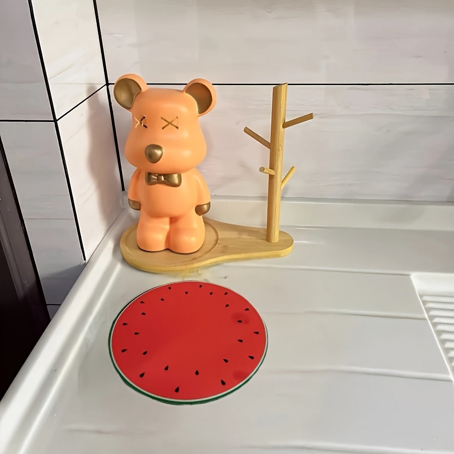 Round Watermelon Dish Drying Mat with Non-Slip Rubber Backing, Highly Absorbent