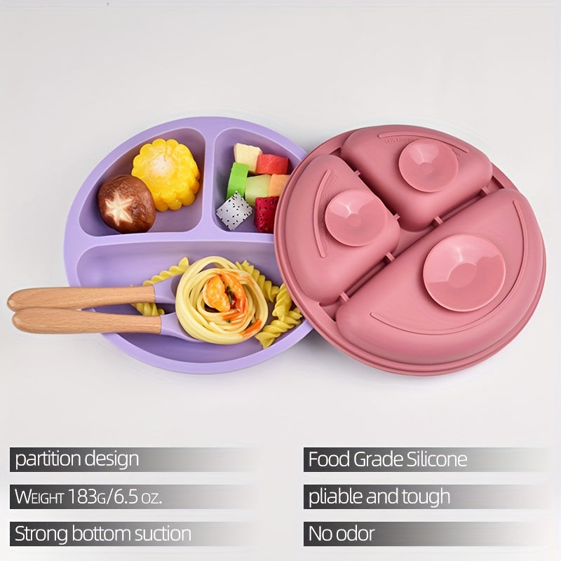 3-Piece Silicone Baby Feeding Set with Suction Plate Spoon and Fork for Infants and Toddlers