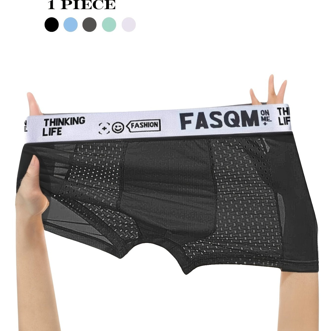 Men's Breathable Mesh Boxer Briefs Polyester Spandex Alphabet Print Contrast Mesh Sky Blue Black Gray