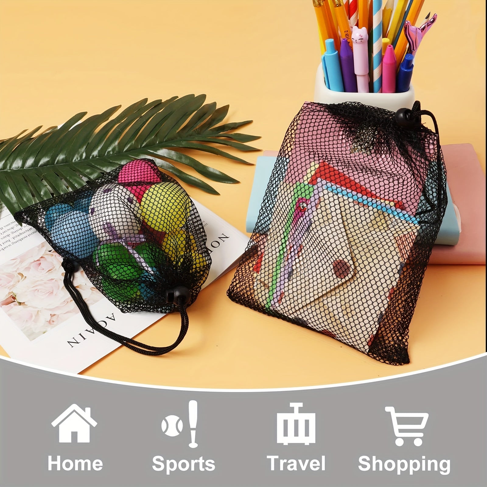 Qayta ishlatiladigan tarmoq oziq-ovqat sumkalar to'plami 5 yoki 10 ta, 30x40cm, chiziqli polyester