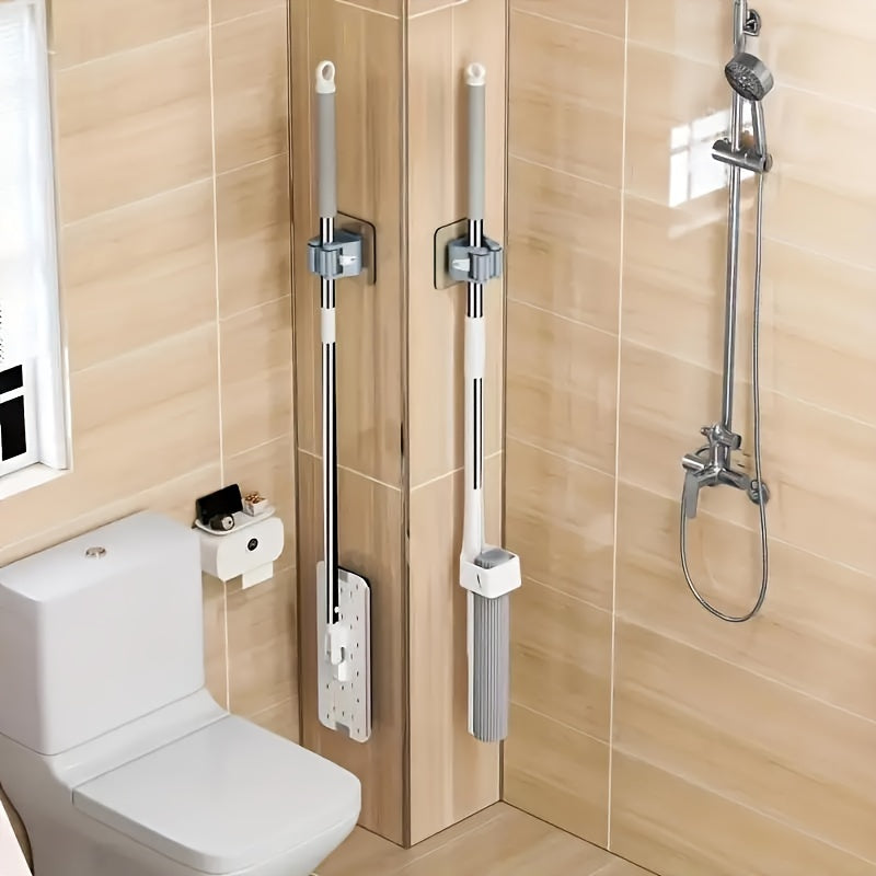 Soporte para fregona de ABS montado en la pared con 4 clips, almacenamiento en el baño con adhesivo sin taladro