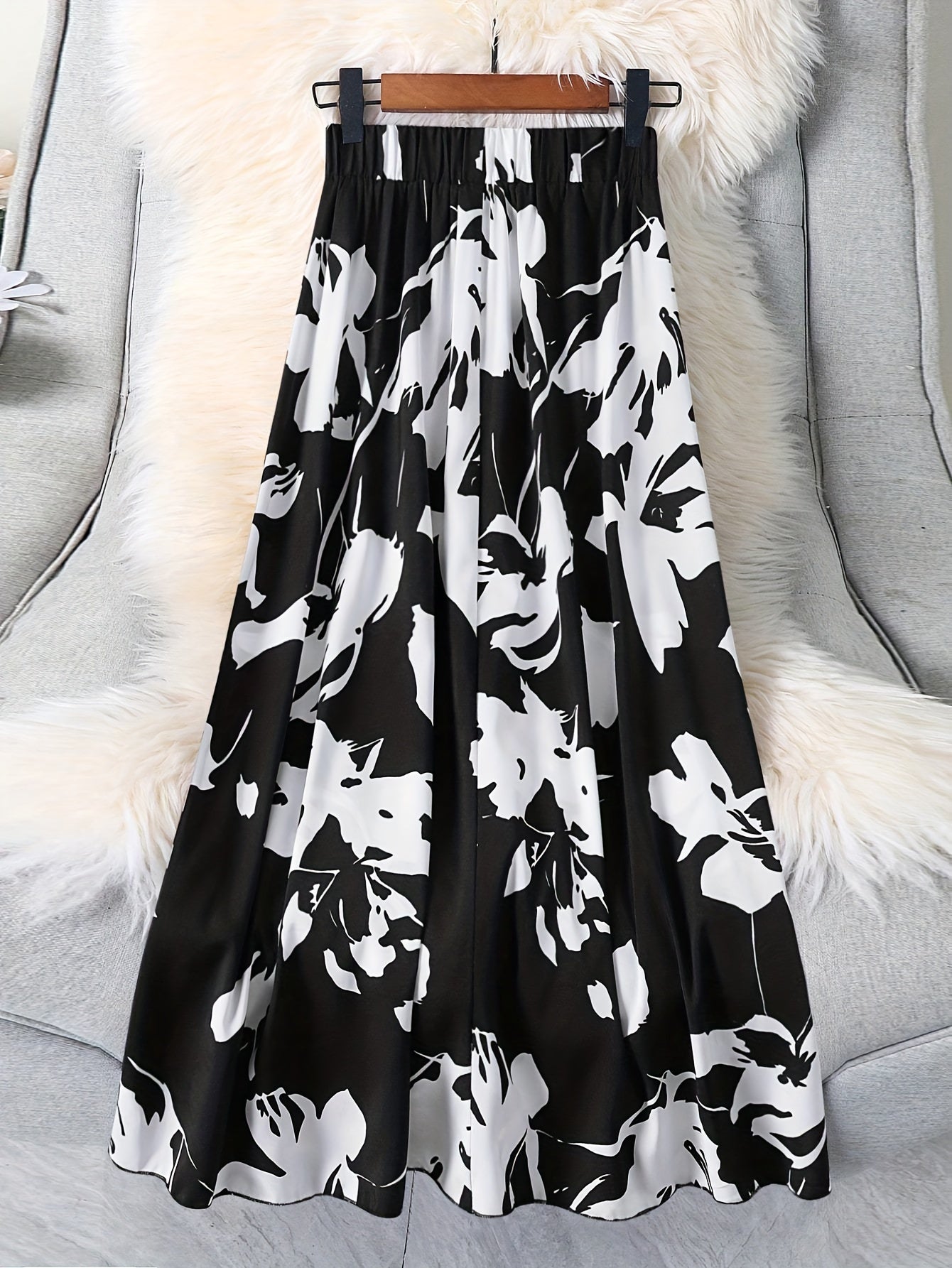 Women's Floral Woven Polyester Half-Skirt for Spring Summer Autumn
