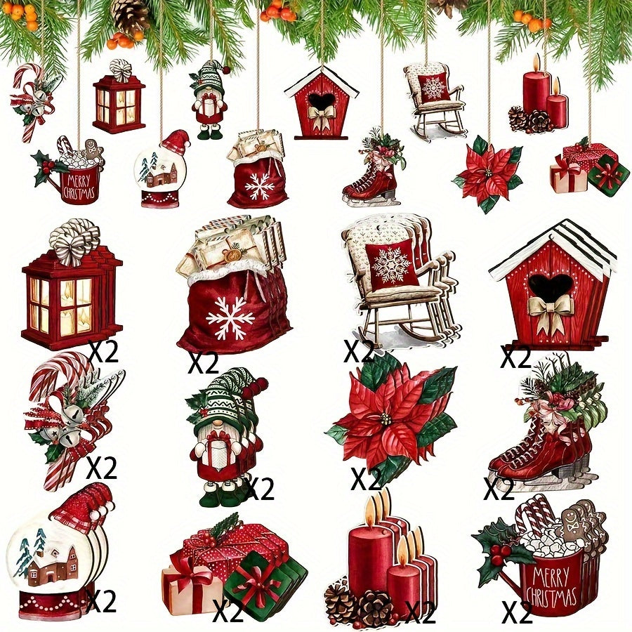 24-Piece Wooden Ornament Set for Holidays and Special Occasions