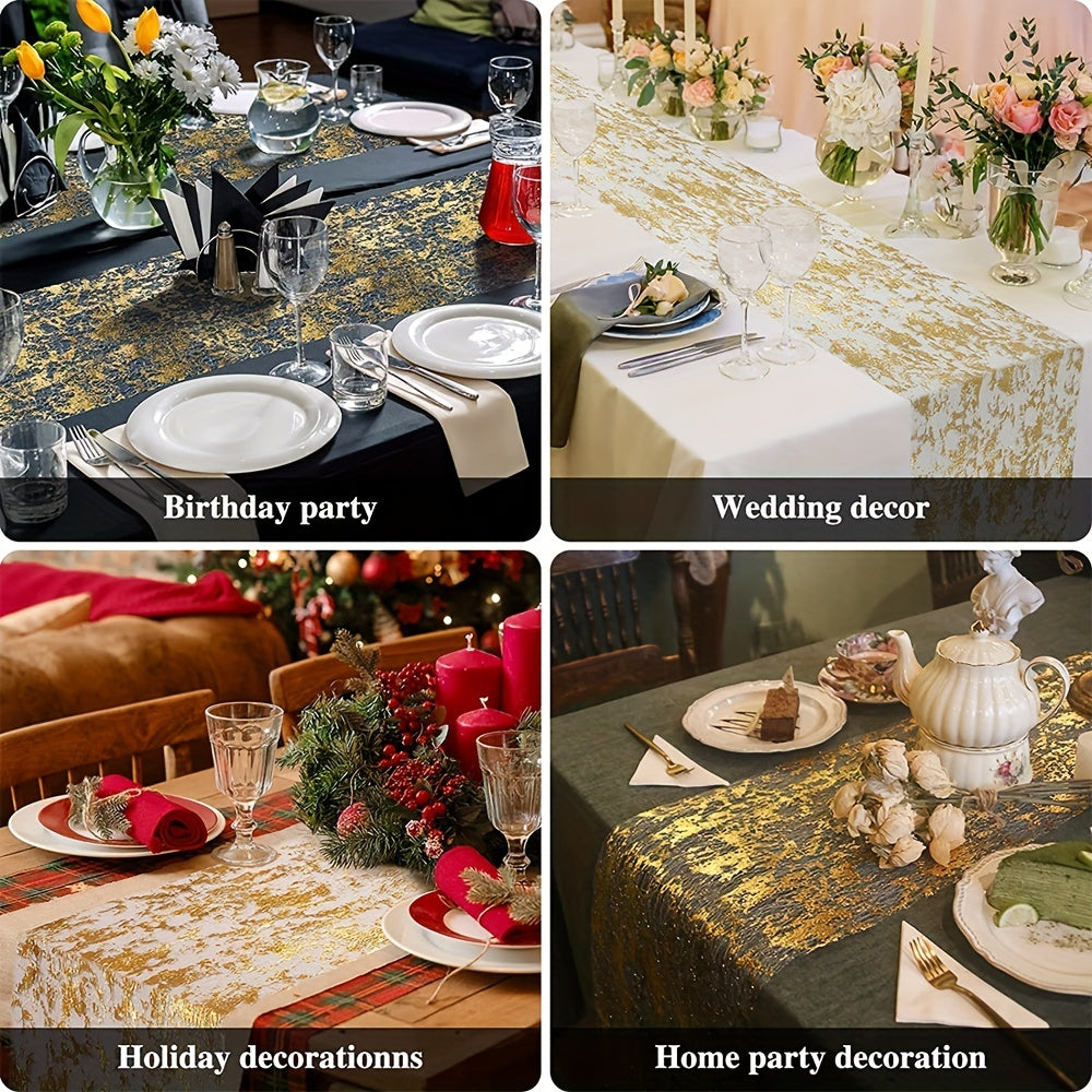 Gold Foil Linen Table Runner for Weddings Birthdays Christmas Banquets