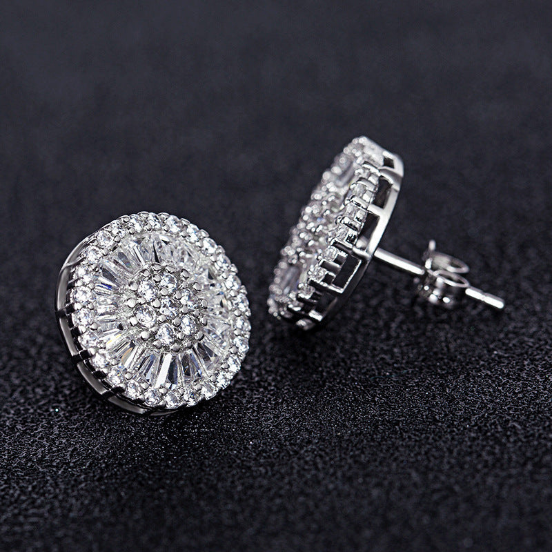 White Zirconia Stud Earrings for Women Silver-Plated Jewelry
