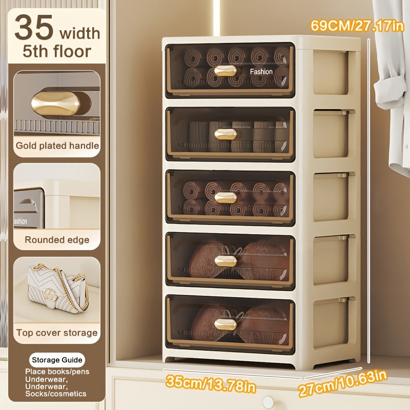 Armario de almacenamiento de plástico multiusos con cajones para dormitorio y organización de maquillaje