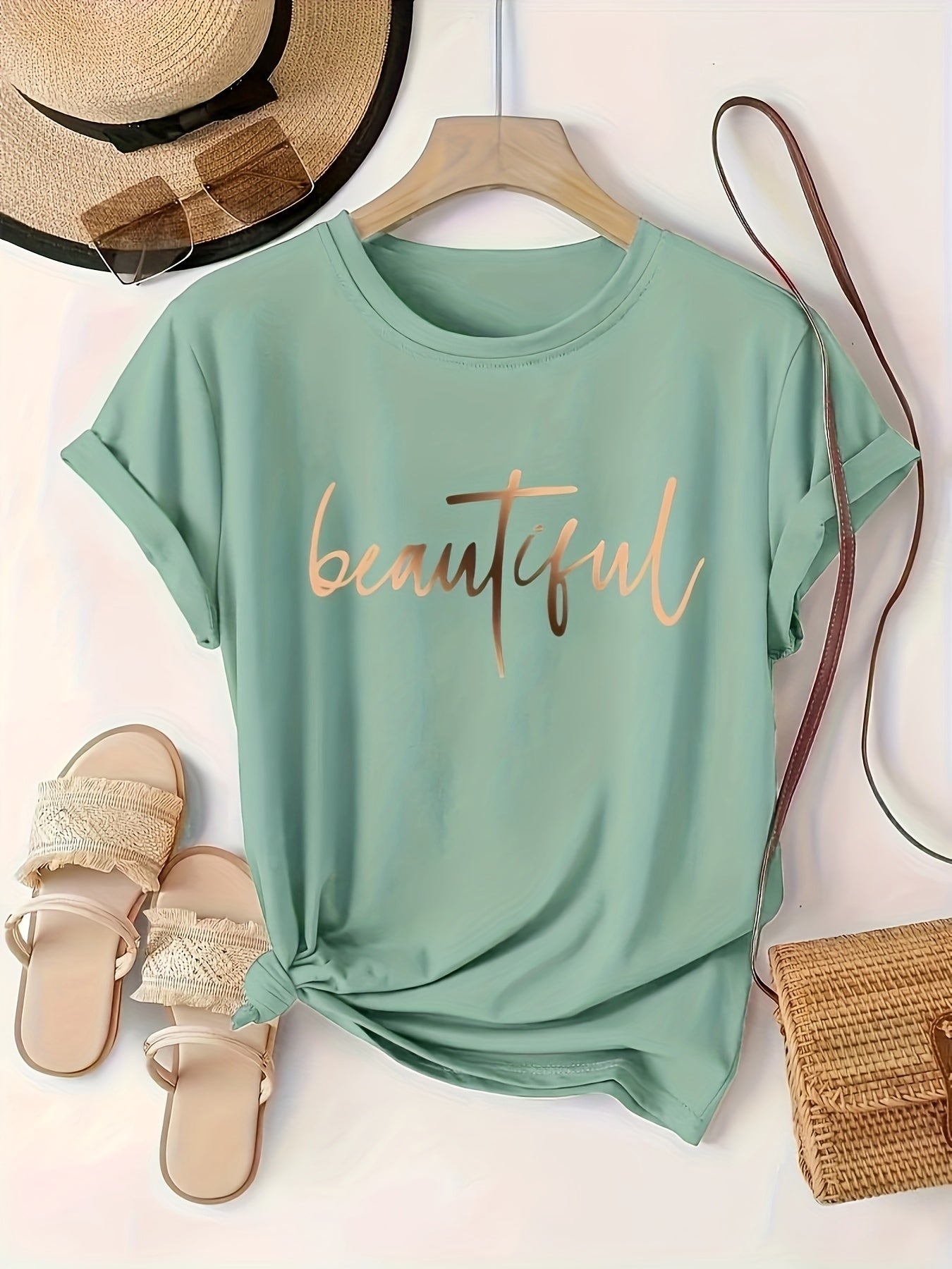 Women's Polyester Loose Fit Summer Top with Alphabet Pattern