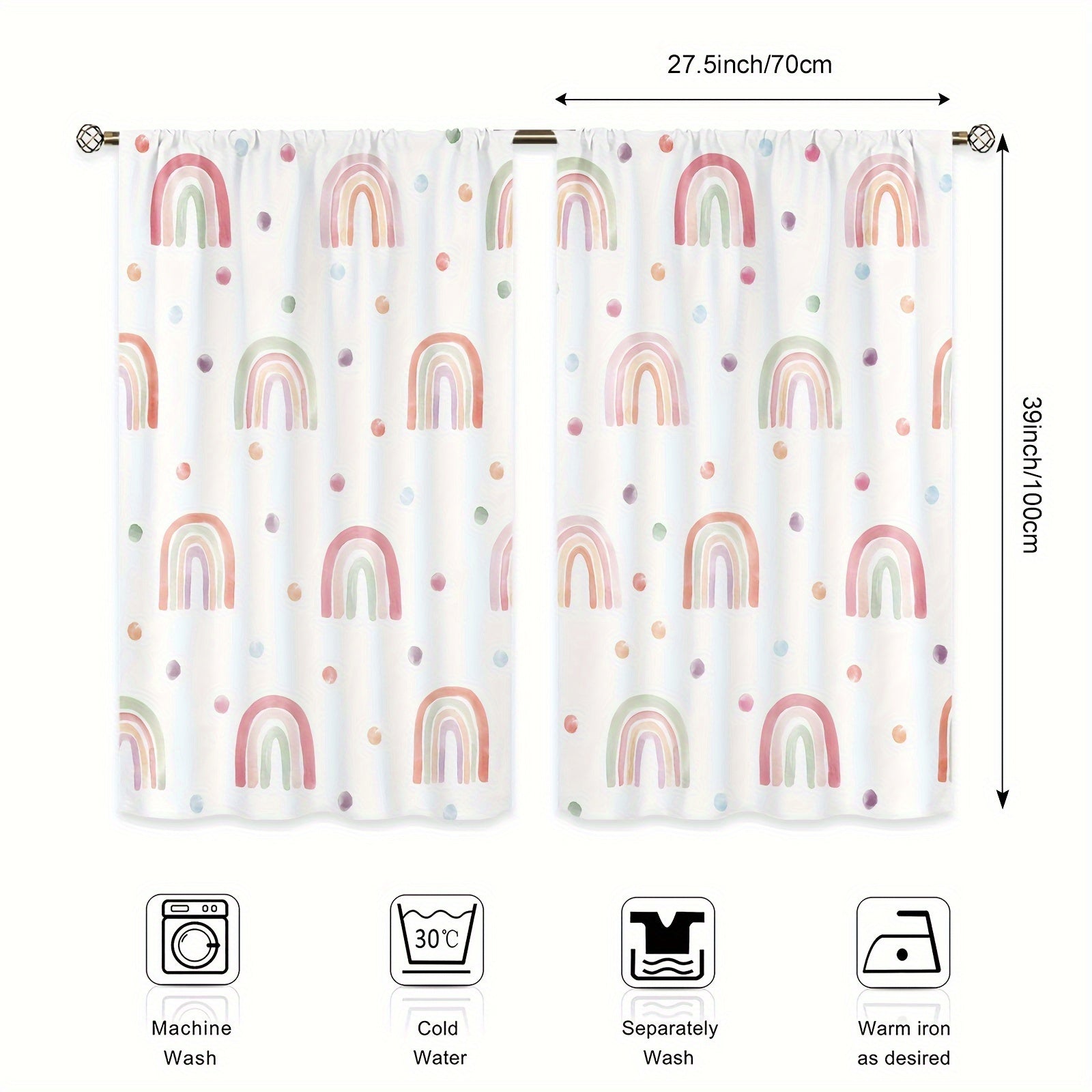Bohemian Rainbow Cartoon Polyester Curtains 214x160cm 2 Pieces
