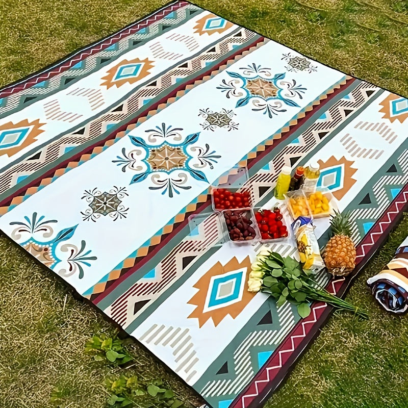 Bohemian Reversible Outdoor Picnic Blanket with Carry Bag for Camping Beach Hiking