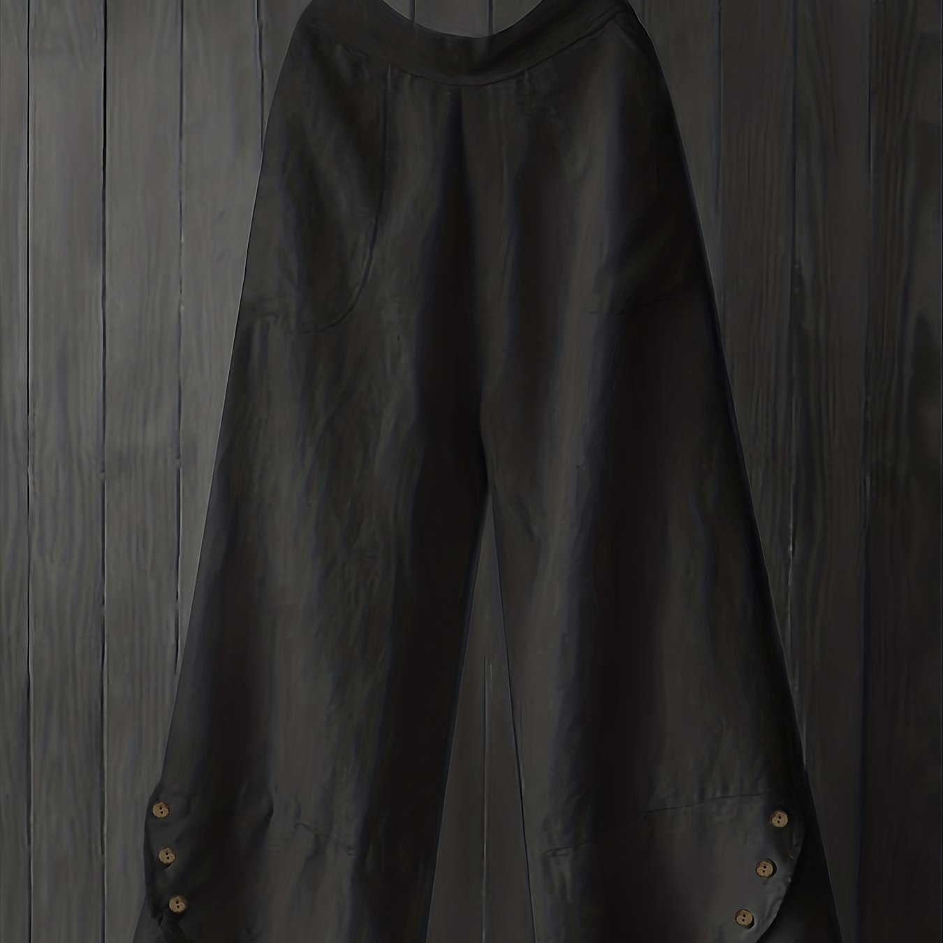 Pantalones de algodón de pierna ancha talla grande con bolsillos y detalles de botón