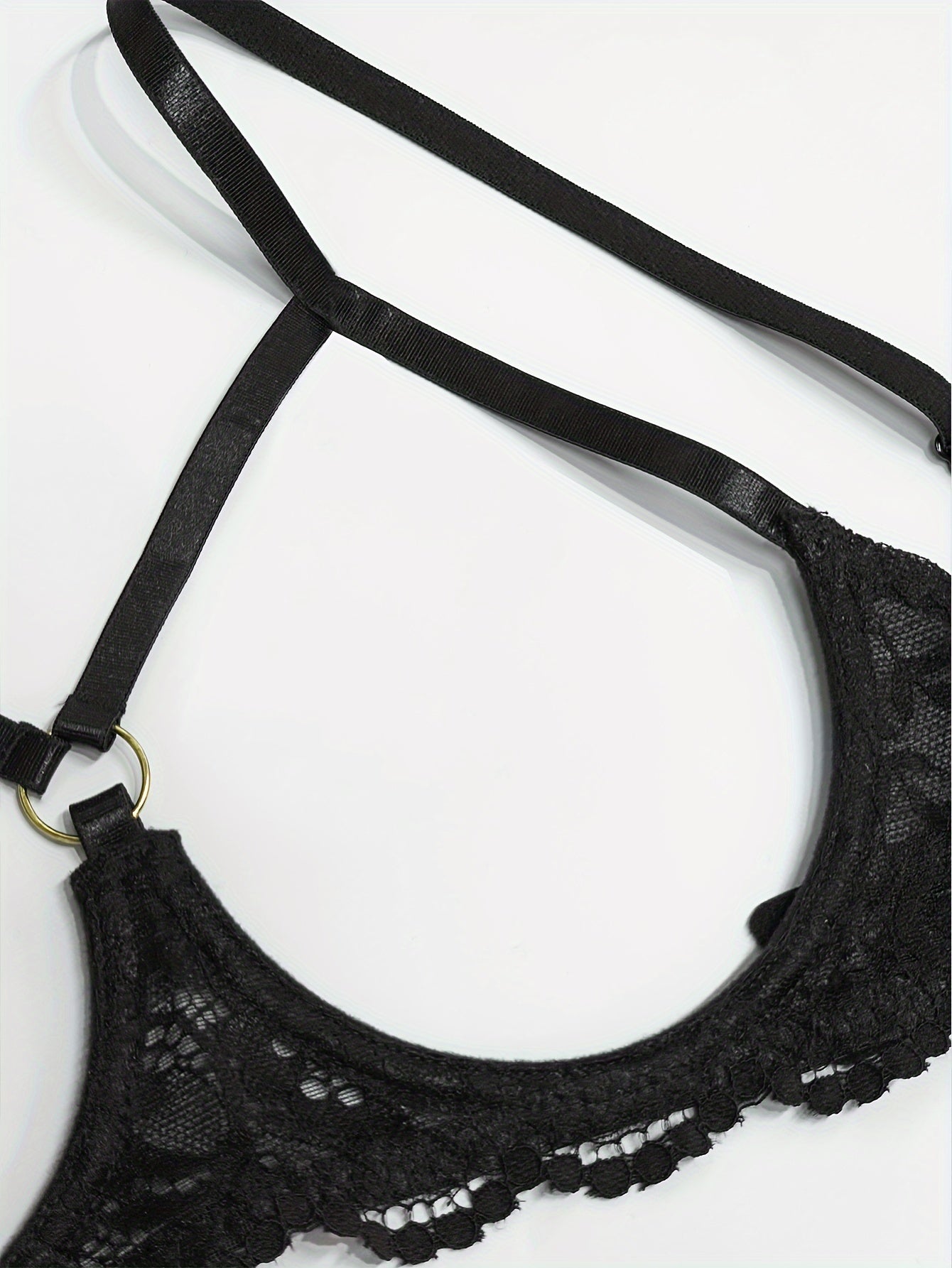 Women's Sheer Lace Lingerie Set with Hollow Design and Thin Straps