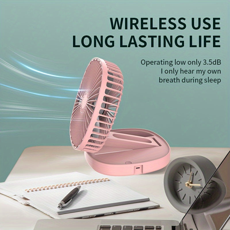 Portable Foldable Desk Fan with Rechargeable Battery, Spray Function, and Adjustable Speeds