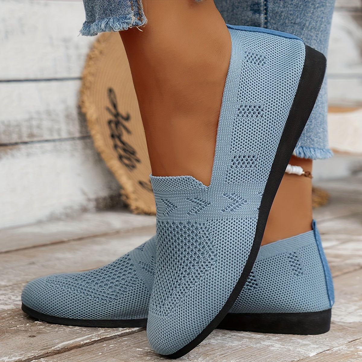 Women Knit Flat Round Toe Shoes Casual Comfortable Everyday