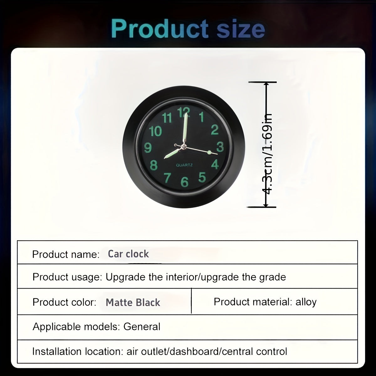 Mini Kvarts Avtomobil Soat Yorug‘ Chiroyli Panel Dekoratsiyasi uchun Yuqori Darajadagi Avtomobillar