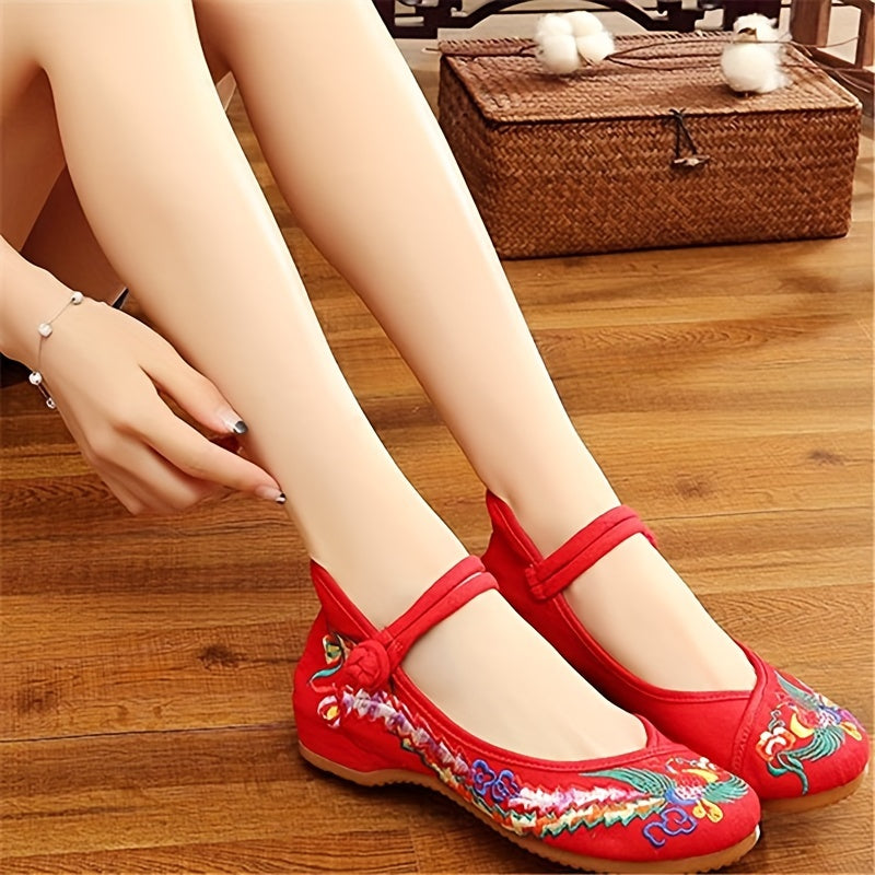 Women's Embroidered Canvas Footwear with Traditional Chinese Phoenix Design for Casual Spring and Summer