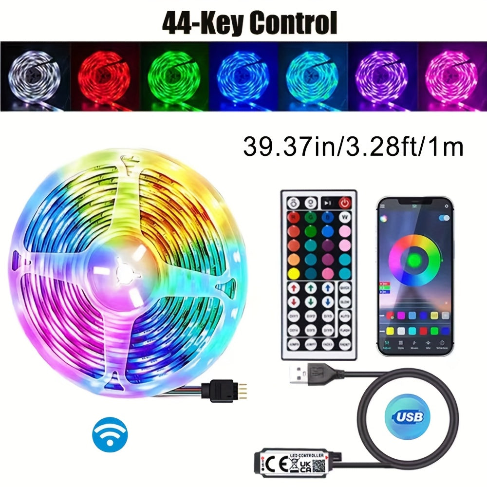 RGB LED chiroqlar chizig'i 91cm dan 29.87m gacha USB rang o'zgartirish masofadan boshqarish ilovasi bilan