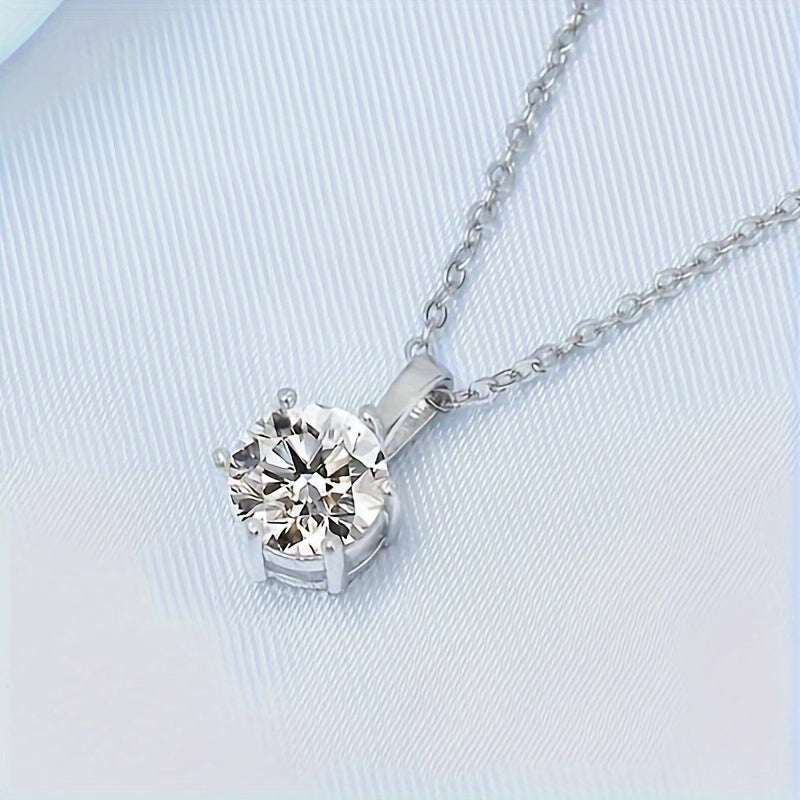 Women’s Moissanite Pendant Necklace 2 Carat Classic Six-Claw Elegant Chain