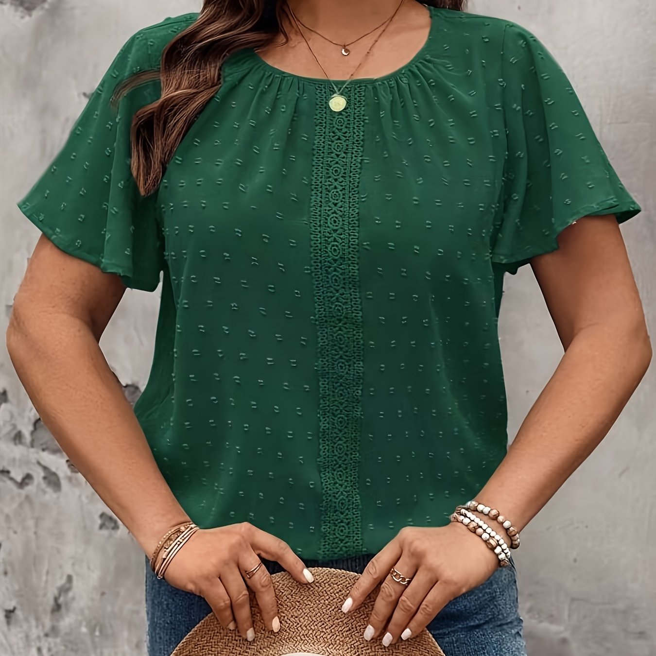 Plus Size Women's Smocked Blouse Black Short Sleeve Casual Formal Top