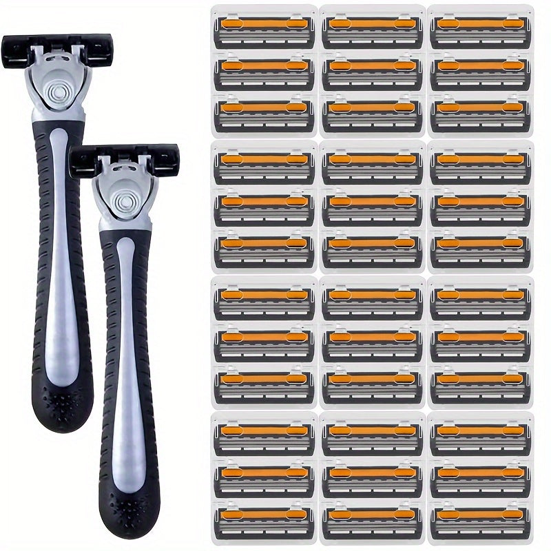 Men's Safety Razor for Facial Hair and Beard Grooming with Yellow Three-Layer Blade