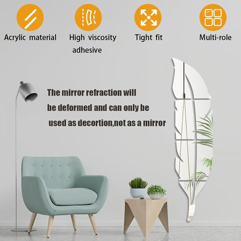 Acrylic Feather Wall Decal for Living Room and Bedroom Decor