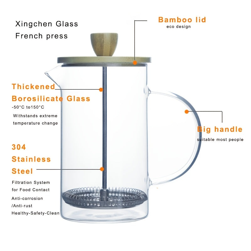 Glass French Press Coffee Maker Set with Wooden Lid 350ml-1000ml Heat Resistant Borosilicate
