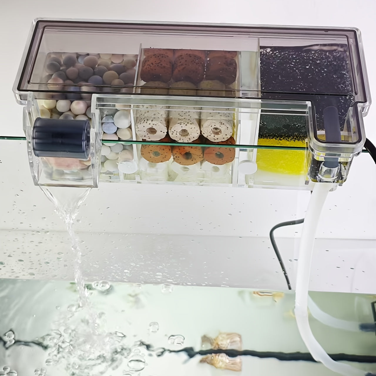 3-in-1 Fish Tank Overhead Filter Kit Non-Electric Battery-Free for Small Aquariums