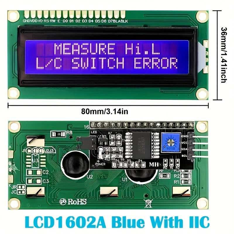 Módulo de pantalla retroiluminada LCD1602 Metal 16x2 I2C Azul Amarillo Verde