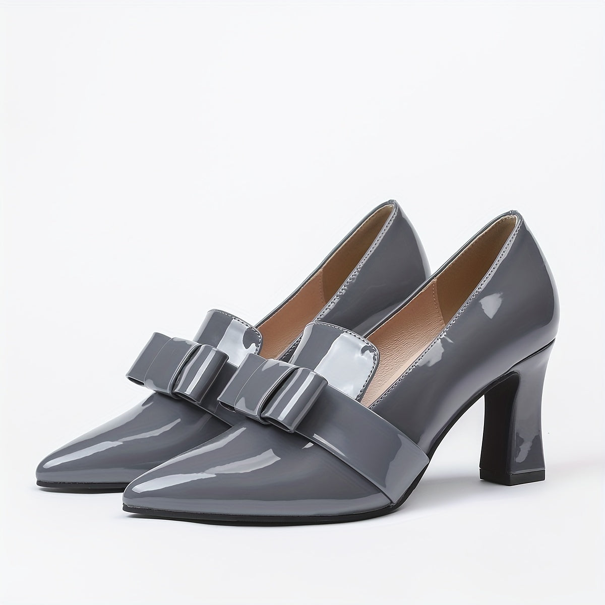Women's Solid Color Pumps with Bowknot, Block Heel, Water-Resistant