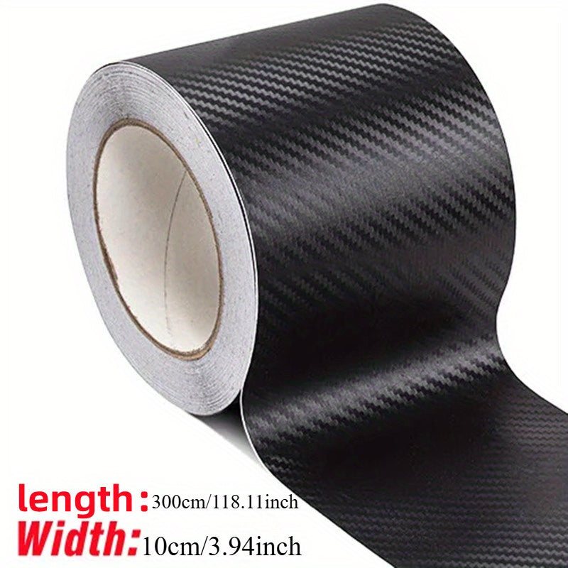 3D Nano Carbon Fiber Car Door Sill Protector Waterproof PVC Adhesive Tape Universal Fit Black