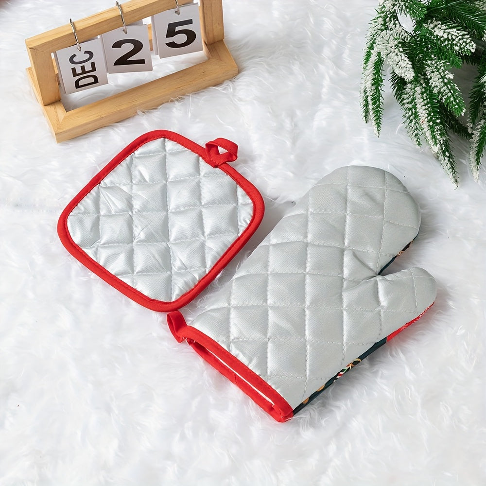 2 ta Rojdestvo oshxona pechkalari uchun issiqlikka chidamli shisha tolali qo‘lqoplar to'plami, bayramona pishirish uchun