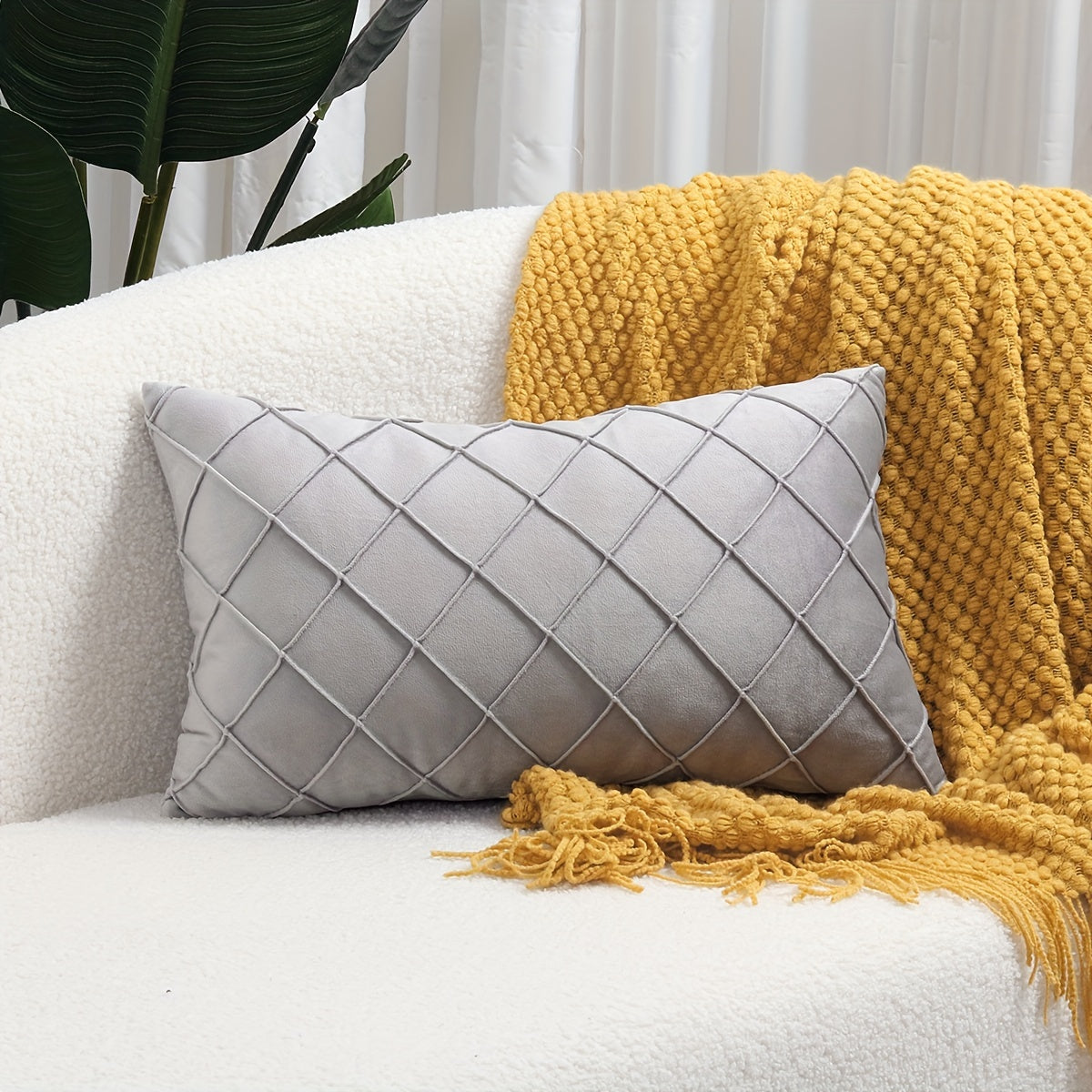 Argyle Polyester Velvet Throw Pillow Cover for Sofa Couch Living Room Decor