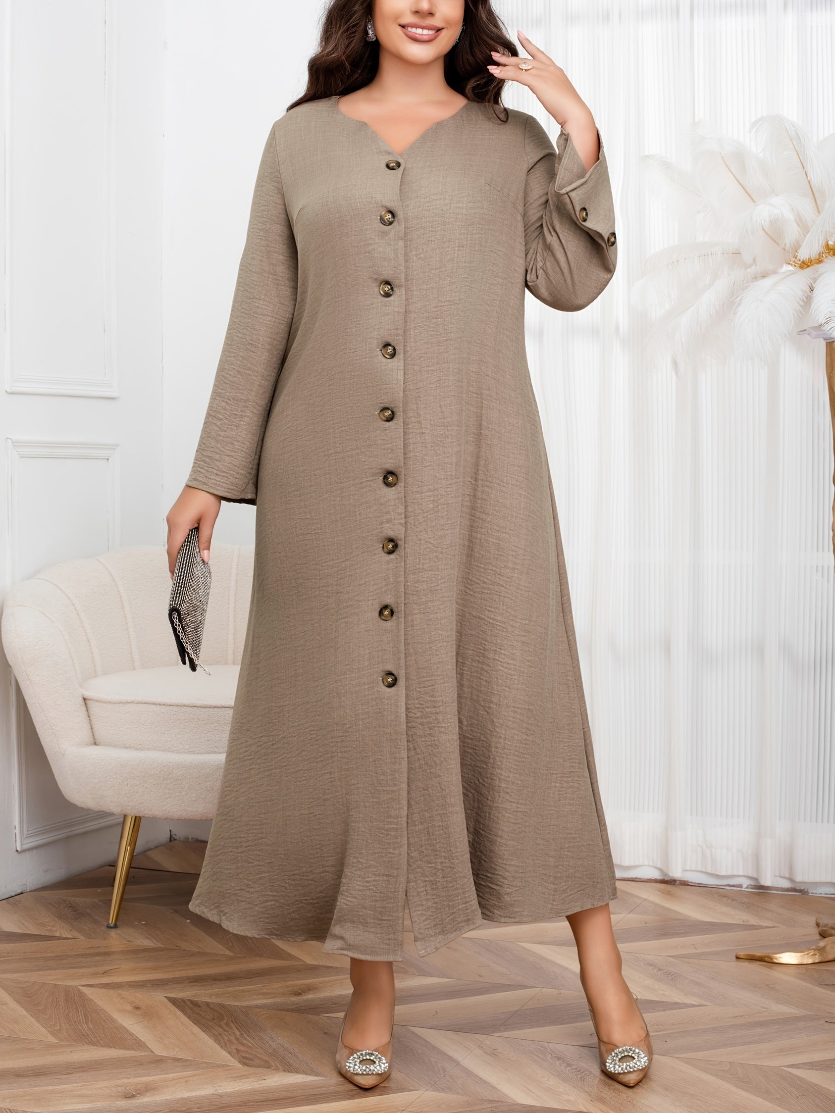 Plus Size Autumn Winter Loose Single-Breasted Dress Elegant Casual Clothing