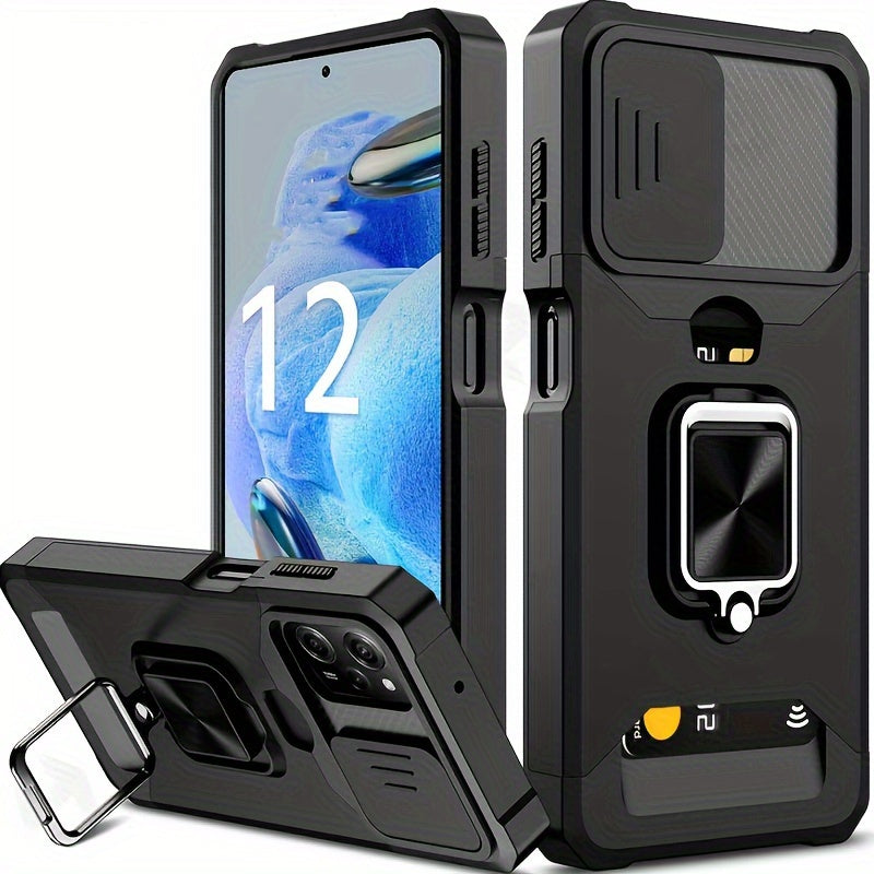 Heavy-Duty Shockproof Phone Case with Metal Stand and Card Slot for Redmi Note 13 Pro Plus 12 Pro 11 Pro