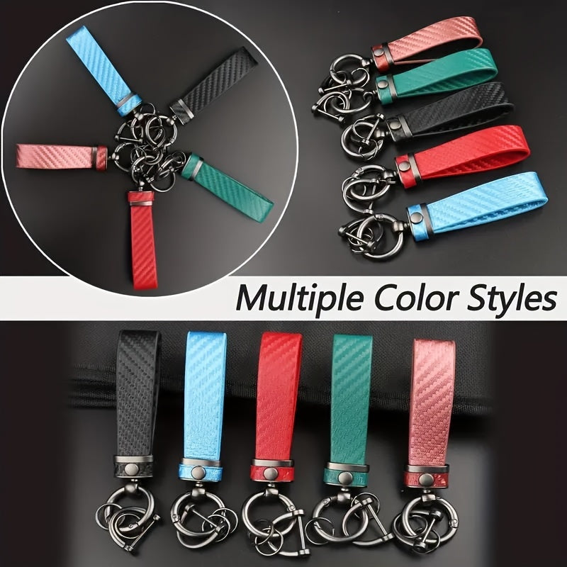 Car Keychain Carbon Fiber Leather Keyring for Men and Women