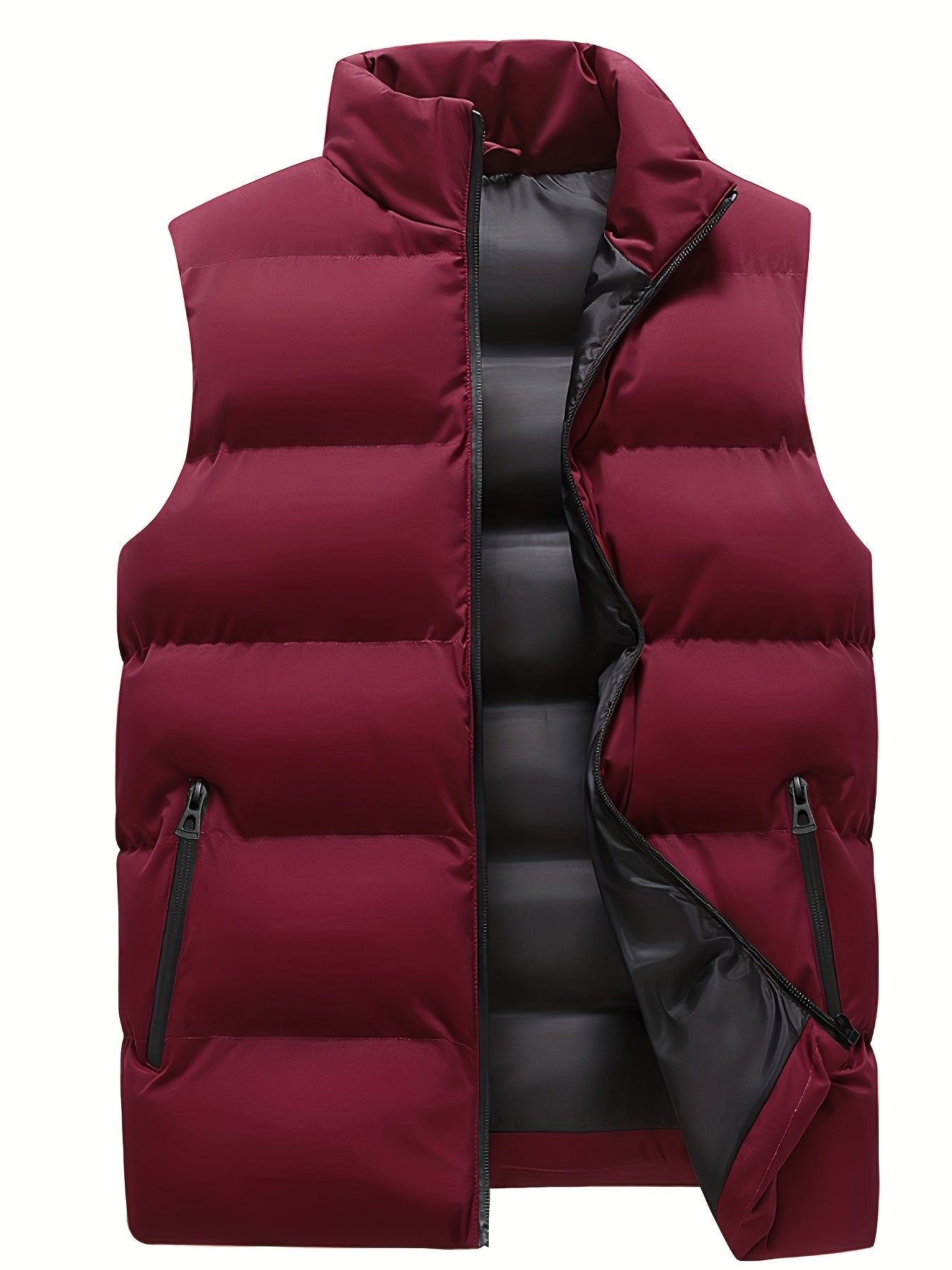 Men's Casual Stand Collar Woven Polyester Vest Spring Fall Loose Fit