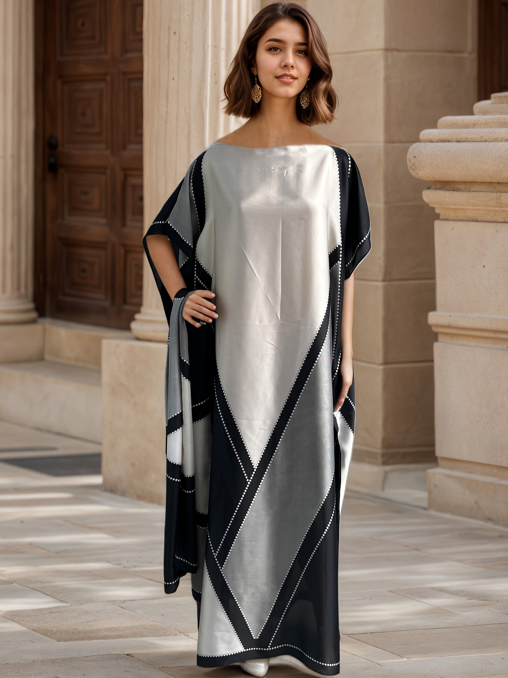 Plus Size Women's Maxi Dress Elegant Middle Eastern Turkish Gown Black Beige Formal Casual