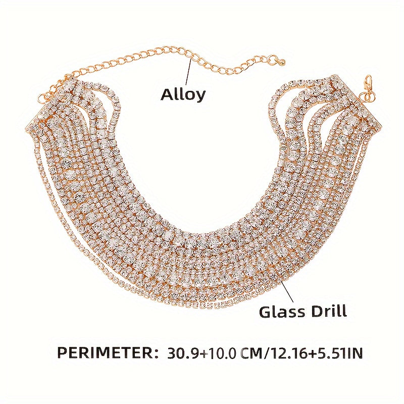 Elegant Rhinestone Multi-Layer Choker Necklace for Women Party Wedding Eid