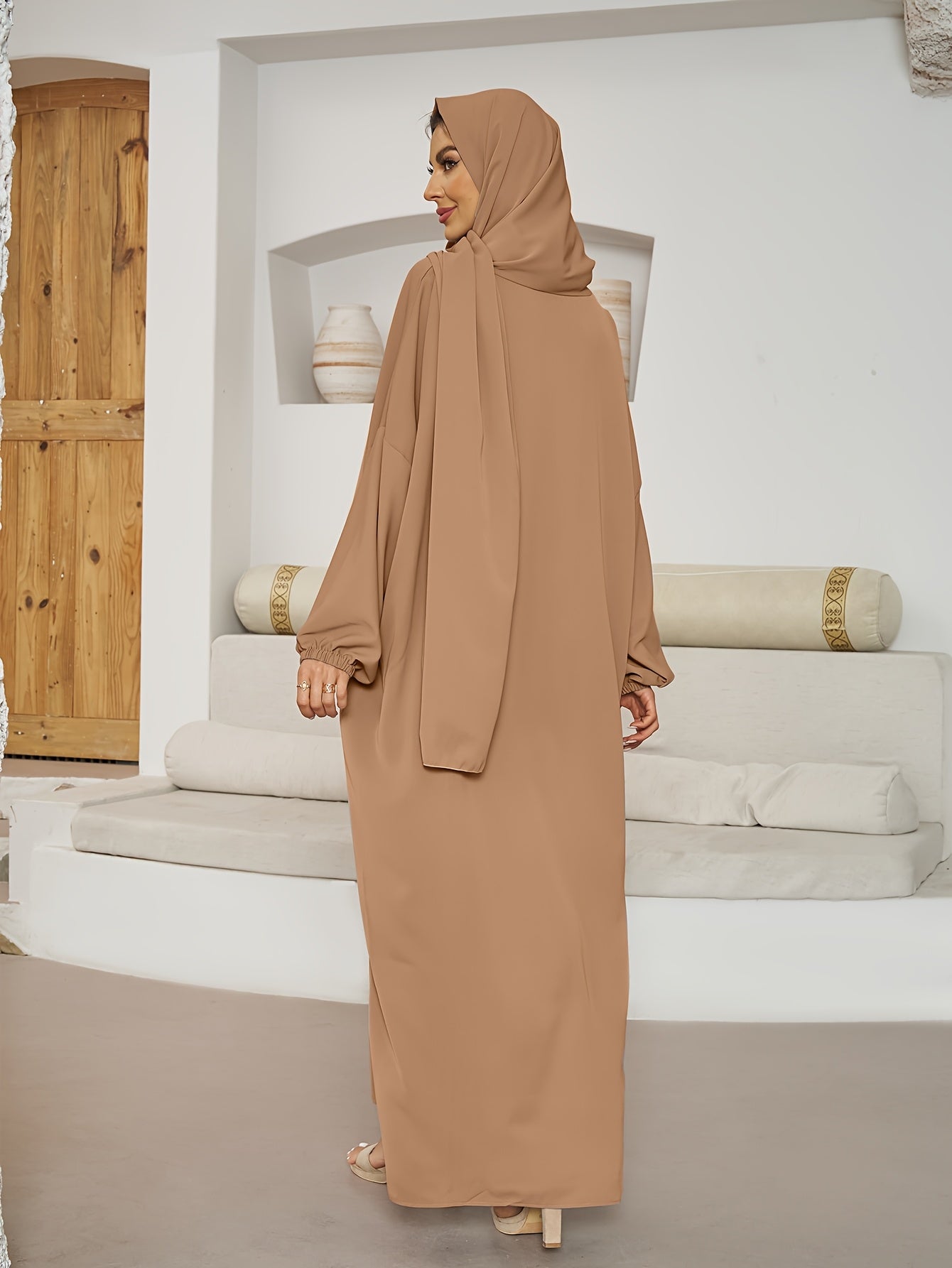 Plus Size Solid Color Headscarf Women Islamic Hijab Prayer Casual Abaya