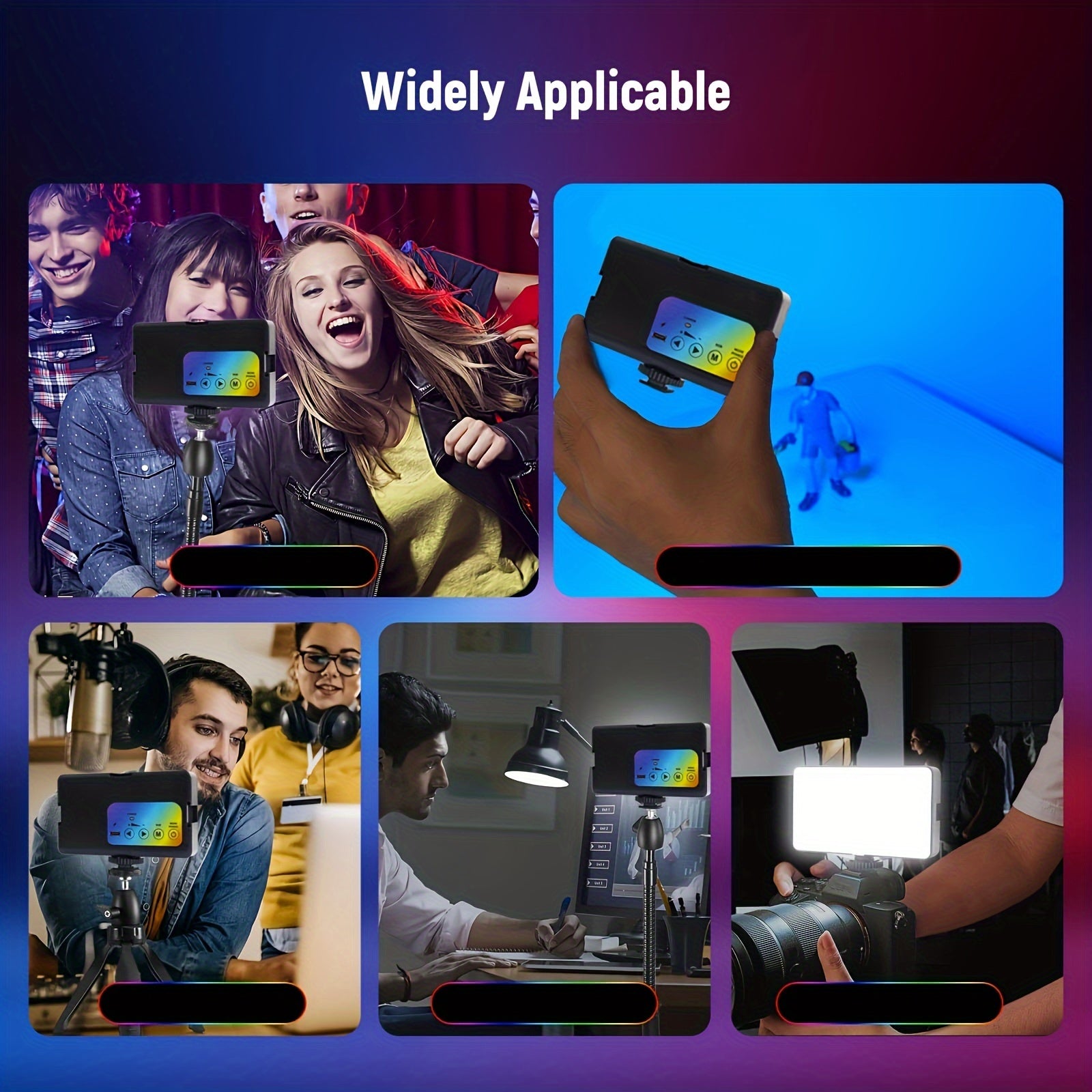 RGB LED Video Light Portable Rechargeable Camera Light Panel with Adjustable Color Temperature and Brightness