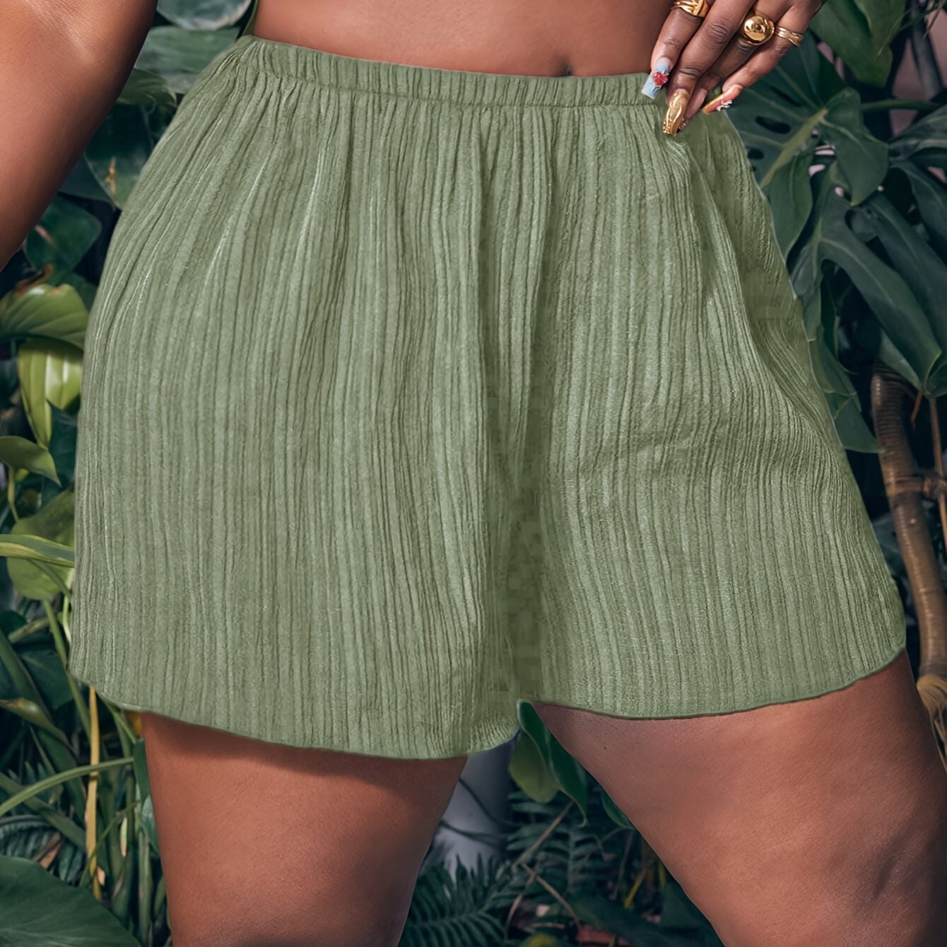 Women's Plus Size Pleated Loose-Fit Shorts Soft Pink Elastic Waist Summer Casual