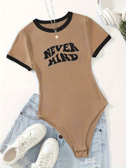 Plus Size Bodysuit Short Sleeve Crew Neck Contrast Trim Spring Summer Women