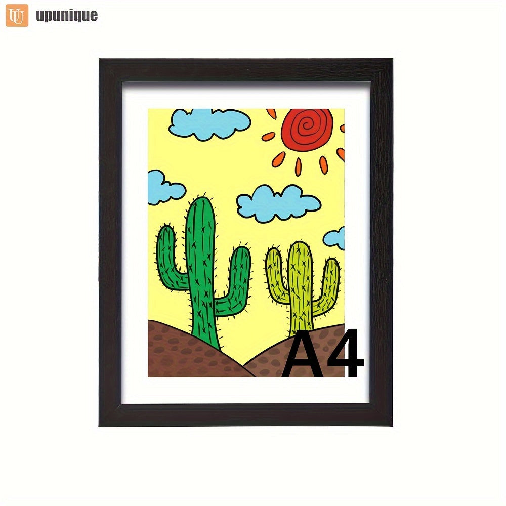 A4 Size Picture Frame for Youth Black White Light Wood Grain Wall Decor for Home Office