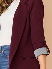 Blazer ajustado para mujer de manga larga con abertura frontal casual para otoño e invierno de poliéster