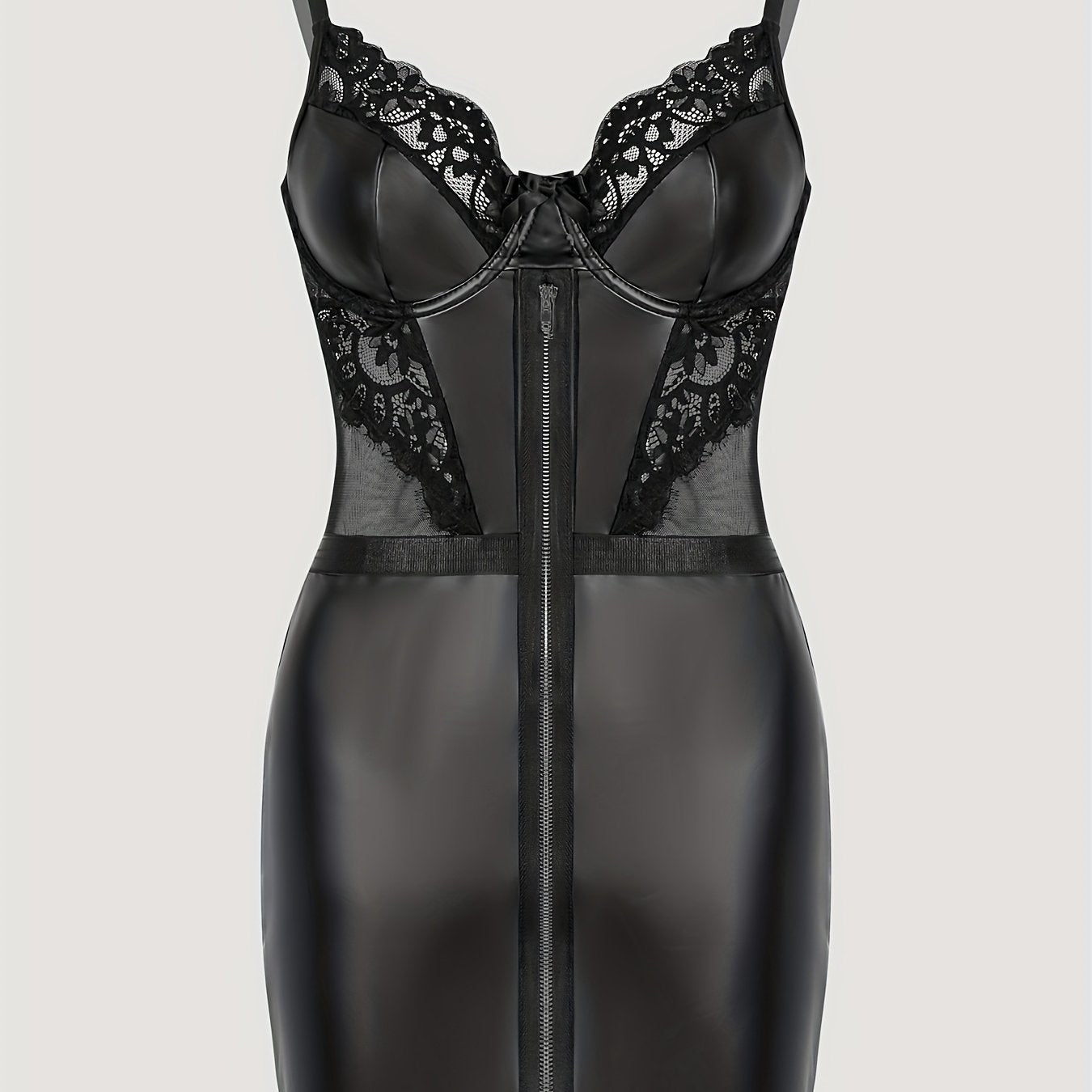 Women’s Mesh Pants Set with PU Zipper Dress