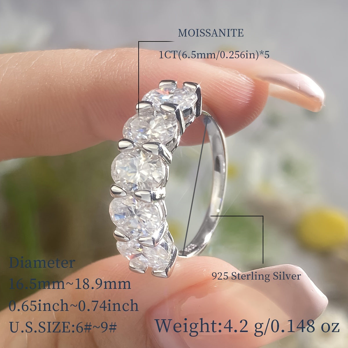 5 Egg Shaped Moissanite Ring in Sterling Silver 2.5-5ct Hypoallergenic Engagement Wedding Gift for Women